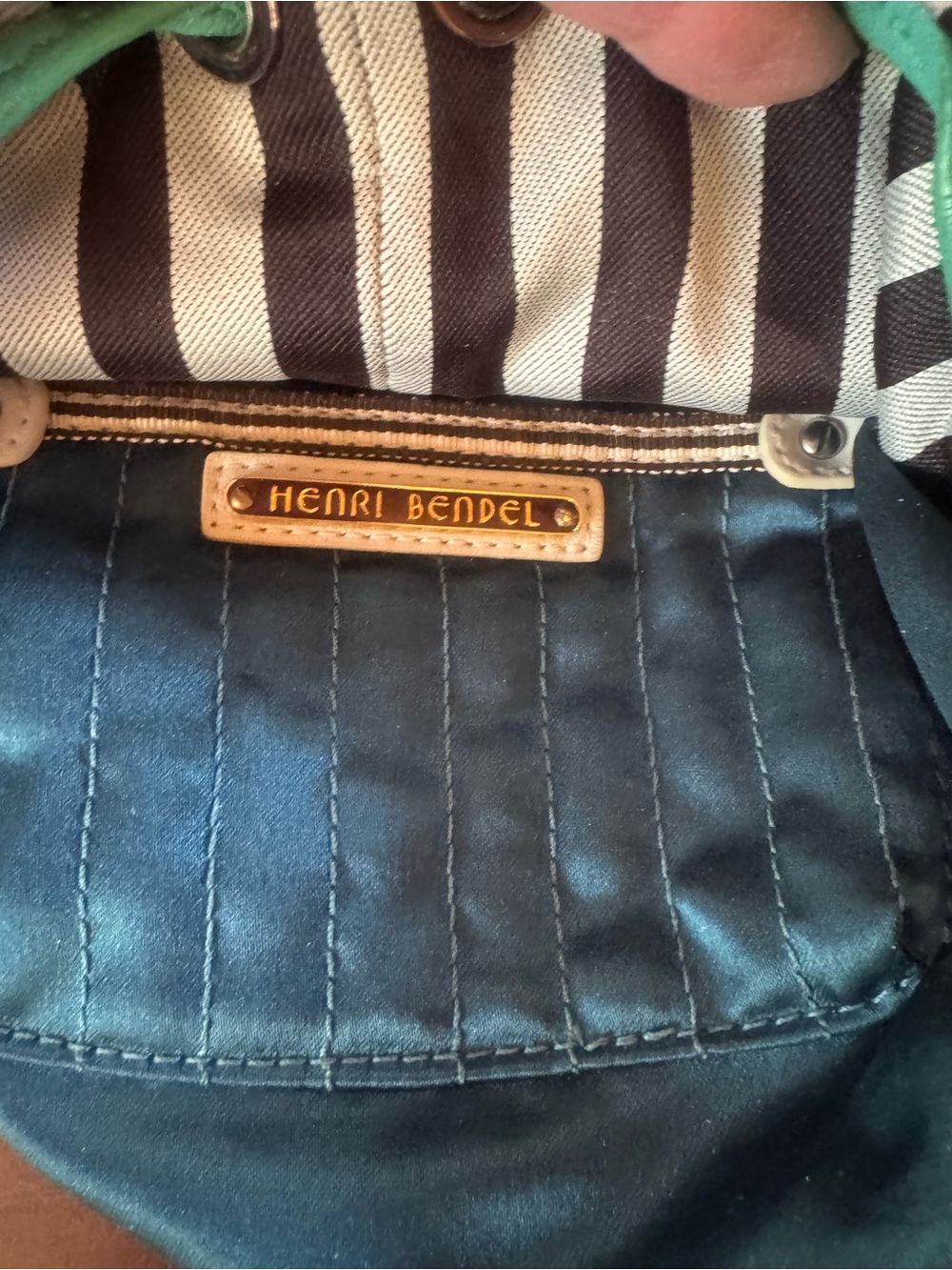 Henri Bendel Black & Silver stripes with Snake accents, turquoise trim Crossbody - Picture 11 of 11